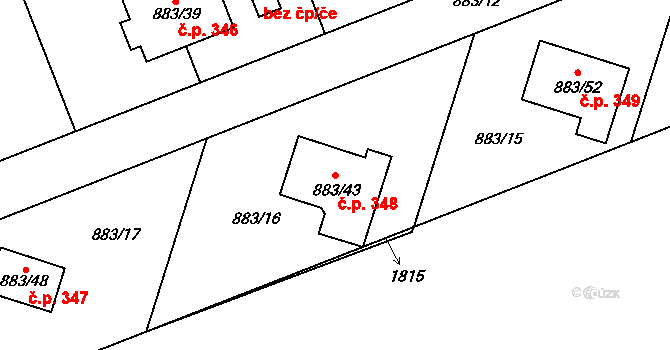 Holubice 348 na parcele st. 883/43 v KÚ Holubice, Katastrální mapa