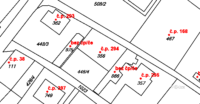 Luže 294 na parcele st. 356 v KÚ Luže, Katastrální mapa