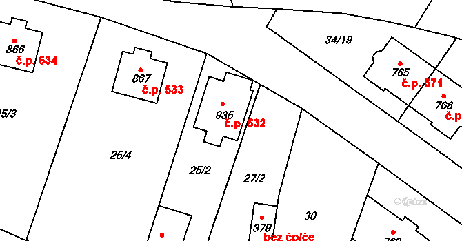 Hrotovice 532 na parcele st. 935 v KÚ Hrotovice, Katastrální mapa