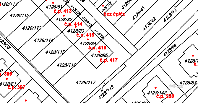 Choceňské Předměstí 417, Vysoké Mýto na parcele st. 4128/85 v KÚ Vysoké Mýto, Katastrální mapa
