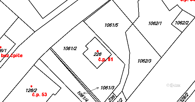 Kobylá nad Vidnavkou 51 na parcele st. 226 v KÚ Kobylá nad Vidnavkou, Katastrální mapa