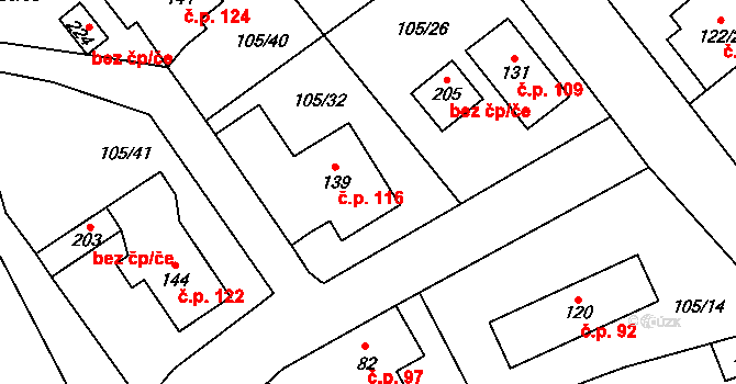 Nízká Srbská 116, Machov na parcele st. 139 v KÚ Nízká Srbská, Katastrální mapa