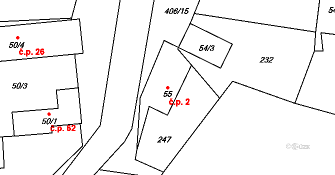 Veleboř 2, Klopina na parcele st. 55 v KÚ Veleboř, Katastrální mapa