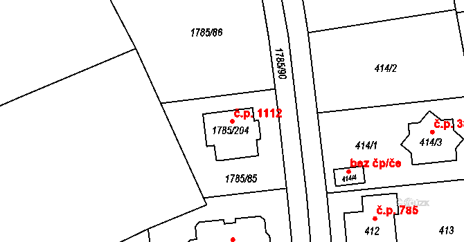 Slivenec 1112, Praha na parcele st. 1785/204 v KÚ Slivenec, Katastrální mapa