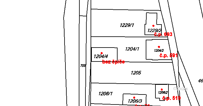 Syrovice 80966543 na parcele st. 1204/4 v KÚ Syrovice, Katastrální mapa