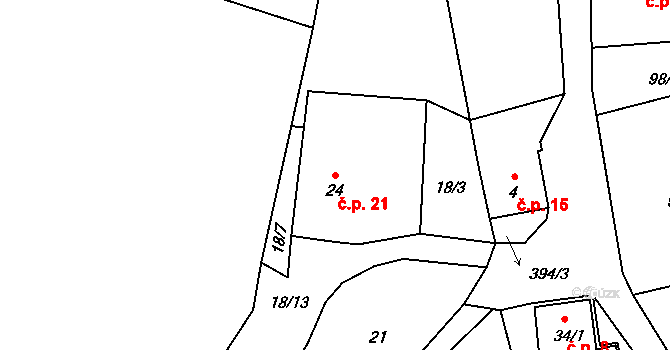Jaroškov 21, Stachy na parcele st. 24 v KÚ Jaroškov, Katastrální mapa