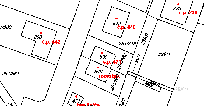 Losiná 471 na parcele st. 839 v KÚ Losiná u Plzně, Katastrální mapa