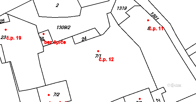 Břízsko 12, Kozojedy na parcele st. 7/1 v KÚ Břízsko, Katastrální mapa