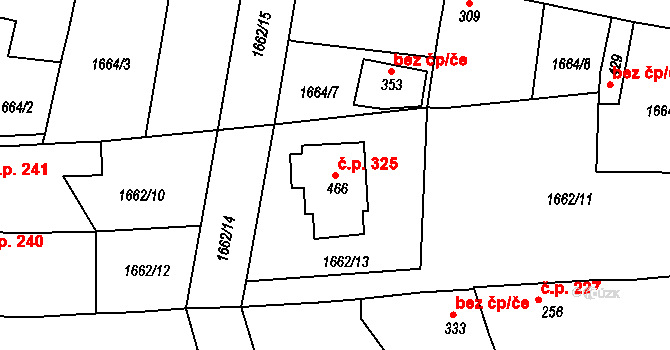 Merklín 325 na parcele st. 466 v KÚ Merklín u Přeštic, Katastrální mapa