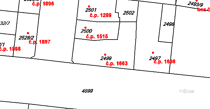 Louny 1663 na parcele st. 2499 v KÚ Louny, Katastrální mapa