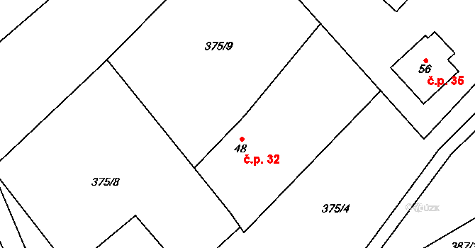 Borek 32 na parcele st. 48 v KÚ Borek u Chotěboře, Katastrální mapa