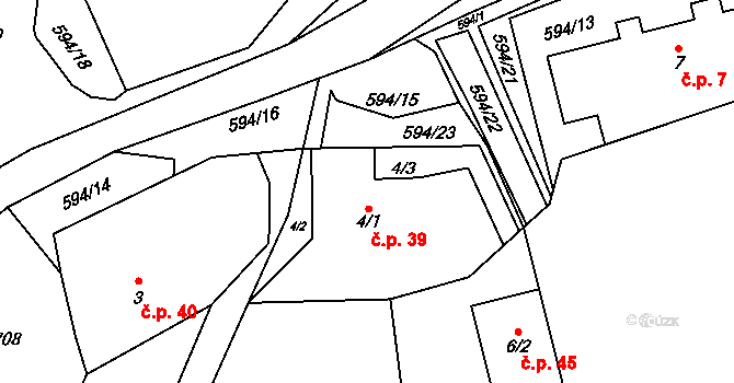 Brocná 39, Skuhrov nad Bělou na parcele st. 4/1 v KÚ Brocná, Katastrální mapa