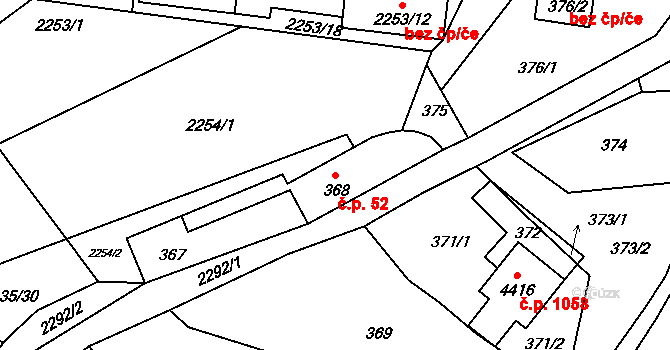 Týniště nad Orlicí 52 na parcele st. 368 v KÚ Týniště nad Orlicí, Katastrální mapa