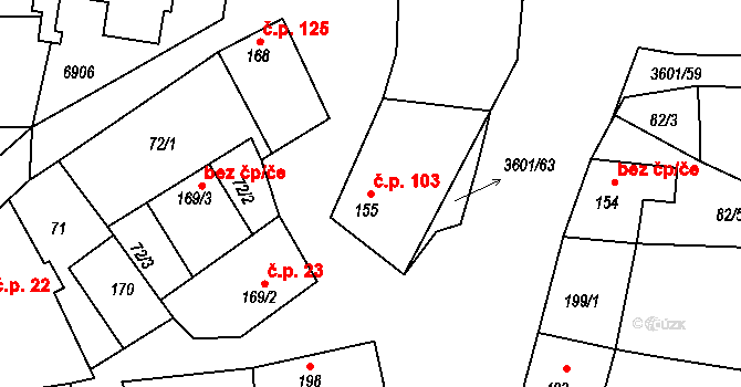Brumovice 103 na parcele st. 155 v KÚ Brumovice, Katastrální mapa