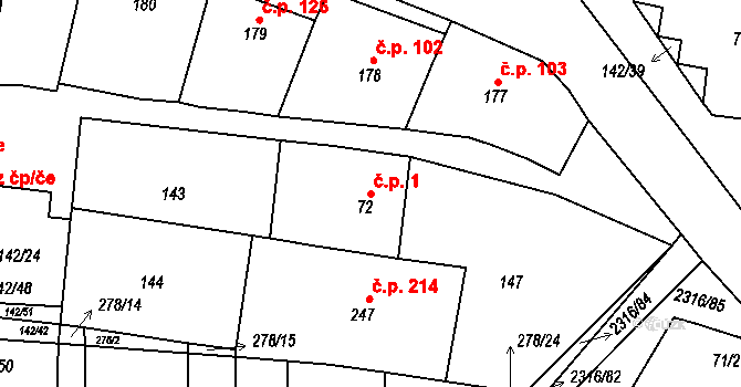 Morkůvky 1 na parcele st. 72 v KÚ Morkůvky, Katastrální mapa