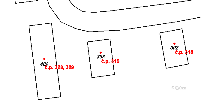 Chlumčany 319 na parcele st. 393 v KÚ Chlumčany u Přeštic, Katastrální mapa
