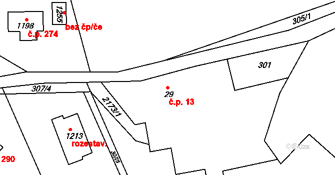 Rajnochovice 13 na parcele st. 29 v KÚ Rajnochovice, Katastrální mapa