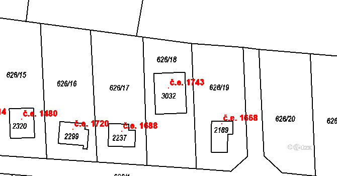 Pikovice 1743, Hradištko na parcele st. 3032 v KÚ Hradištko pod Medníkem, Katastrální mapa
