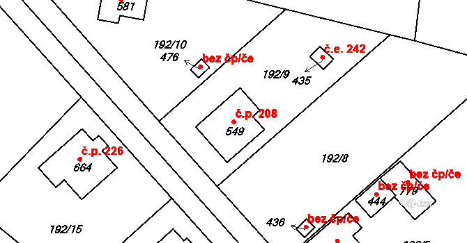 Sedlec 208, Starý Plzenec na parcele st. 549 v KÚ Sedlec u Starého Plzence, Katastrální mapa