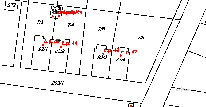 Běruničky 43, Běrunice na parcele st. 83/3 v KÚ Běruničky, Katastrální mapa