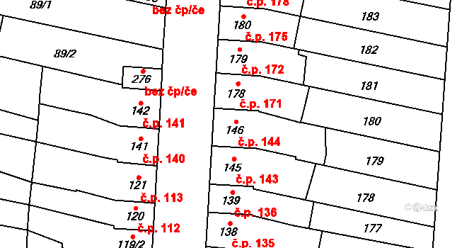Přerov III-Lověšice 144, Přerov na parcele st. 146 v KÚ Lověšice u Přerova, Katastrální mapa