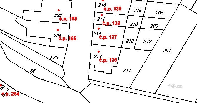 Přerov XII-Žeravice 136, Přerov na parcele st. 218 v KÚ Žeravice, Katastrální mapa