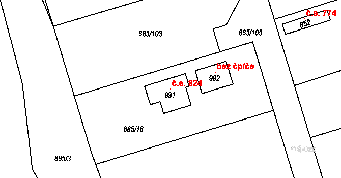 Podhrad 824, Cheb na parcele st. 991 v KÚ Podhrad, Katastrální mapa