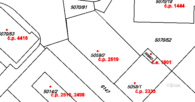 Jihlava 2519 na parcele st. 5059/2 v KÚ Jihlava, Katastrální mapa