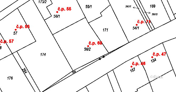 Vysoká Pec 68, Bohutín na parcele st. 56/2 v KÚ Vysoká Pec u Bohutína, Katastrální mapa
