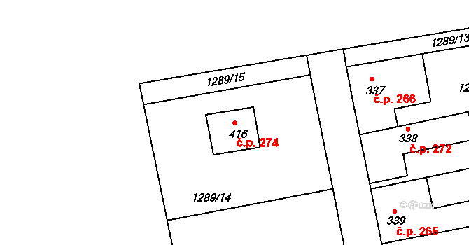Doksy 274 na parcele st. 416 v KÚ Doksy u Kladna, Katastrální mapa