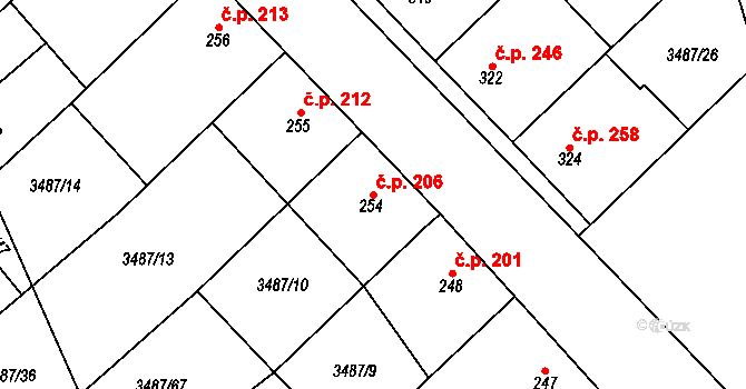 Sobůlky 206 na parcele st. 254 v KÚ Sobůlky, Katastrální mapa