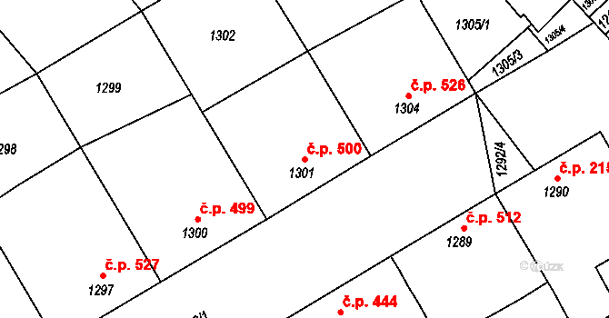 Šardice 500 na parcele st. 1301 v KÚ Šardice, Katastrální mapa
