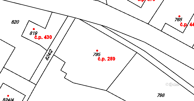 Fryčovice 259 na parcele st. 795 v KÚ Fryčovice, Katastrální mapa