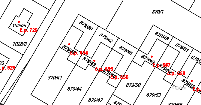 Kosmonosy 655 na parcele st. 879/43 v KÚ Kosmonosy, Katastrální mapa