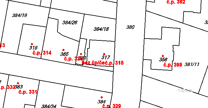 Smiřice 315 na parcele st. 317 v KÚ Smiřice, Katastrální mapa