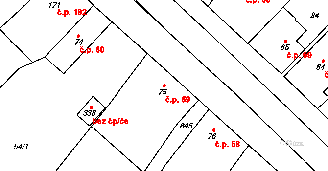 Stěžery 59 na parcele st. 75 v KÚ Stěžery, Katastrální mapa