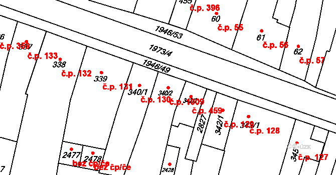 Třebechovice pod Orebem 1009 na parcele st. 340/2 v KÚ Třebechovice pod Orebem, Katastrální mapa