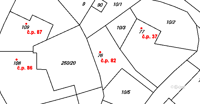 Třebovětice 82, Cerekvice nad Bystřicí na parcele st. 76 v KÚ Třebovětice, Katastrální mapa