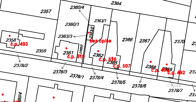 Mimoň I 516, Mimoň na parcele st. 2362 v KÚ Mimoň, Katastrální mapa