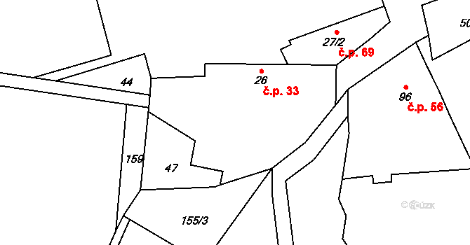 Dřemčice 33, Třebívlice na parcele st. 26 v KÚ Dřemčice, Katastrální mapa