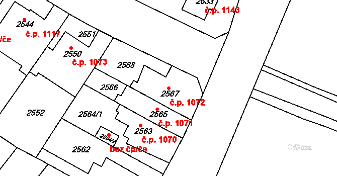 Roudnice nad Labem 1072 na parcele st. 2567 v KÚ Roudnice nad Labem, Katastrální mapa
