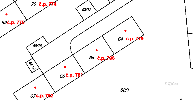 Lutyně 780, Orlová na parcele st. 65 v KÚ Horní Lutyně, Katastrální mapa