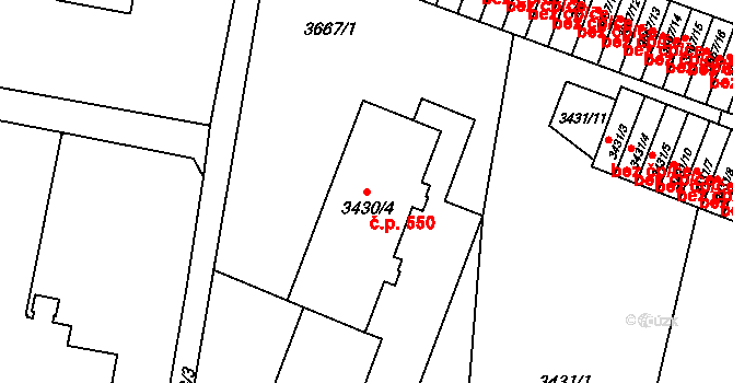Karolinka 550 na parcele st. 3430/4 v KÚ Karolinka, Katastrální mapa