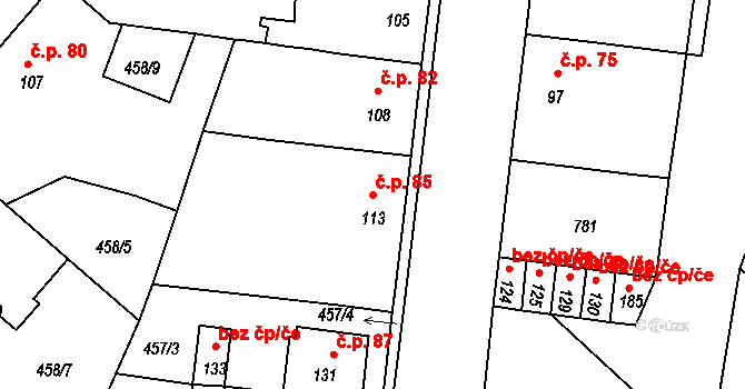 Příložany 85, Jaroměřice nad Rokytnou na parcele st. 113 v KÚ Příložany, Katastrální mapa