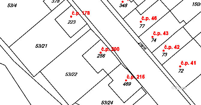 Týn 200, Třebíč na parcele st. 256 v KÚ Týn u Třebíče, Katastrální mapa