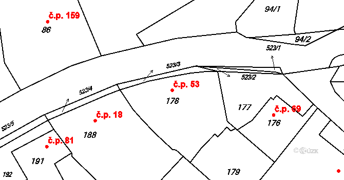 Vrbice 53, Bohumín na parcele st. 178 v KÚ Vrbice nad Odrou, Katastrální mapa