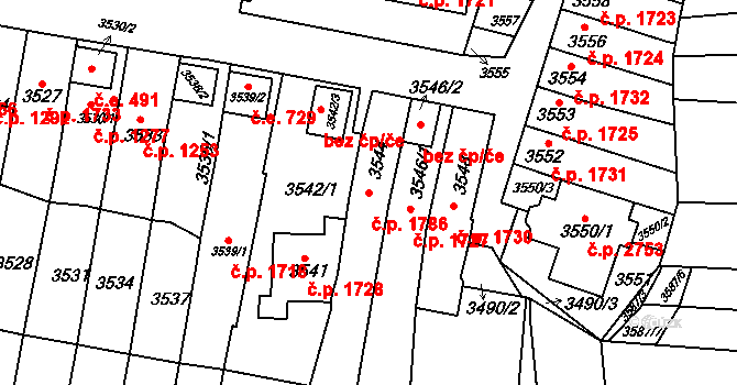 Líšeň 1786, Brno na parcele st. 3544 v KÚ Líšeň, Katastrální mapa