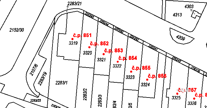 Komín 853, Brno na parcele st. 3321 v KÚ Komín, Katastrální mapa