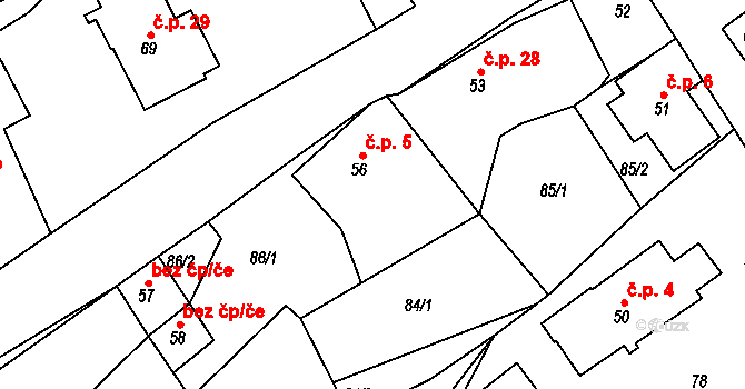 Horská Kamenice 5, Železný Brod na parcele st. 56 v KÚ Horská Kamenice, Katastrální mapa