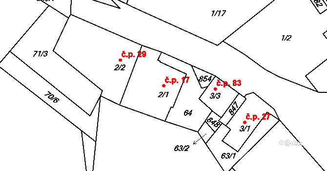 Starý Pelhřimov 17, Pelhřimov na parcele st. 2/1 v KÚ Starý Pelhřimov, Katastrální mapa